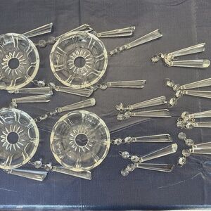 Lot of Glass Chandelier Parts: 4-Bobeche & 24-Prisms